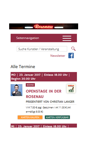 mobile Website Rosenau - Lokalität & Bühne in Stuttgart